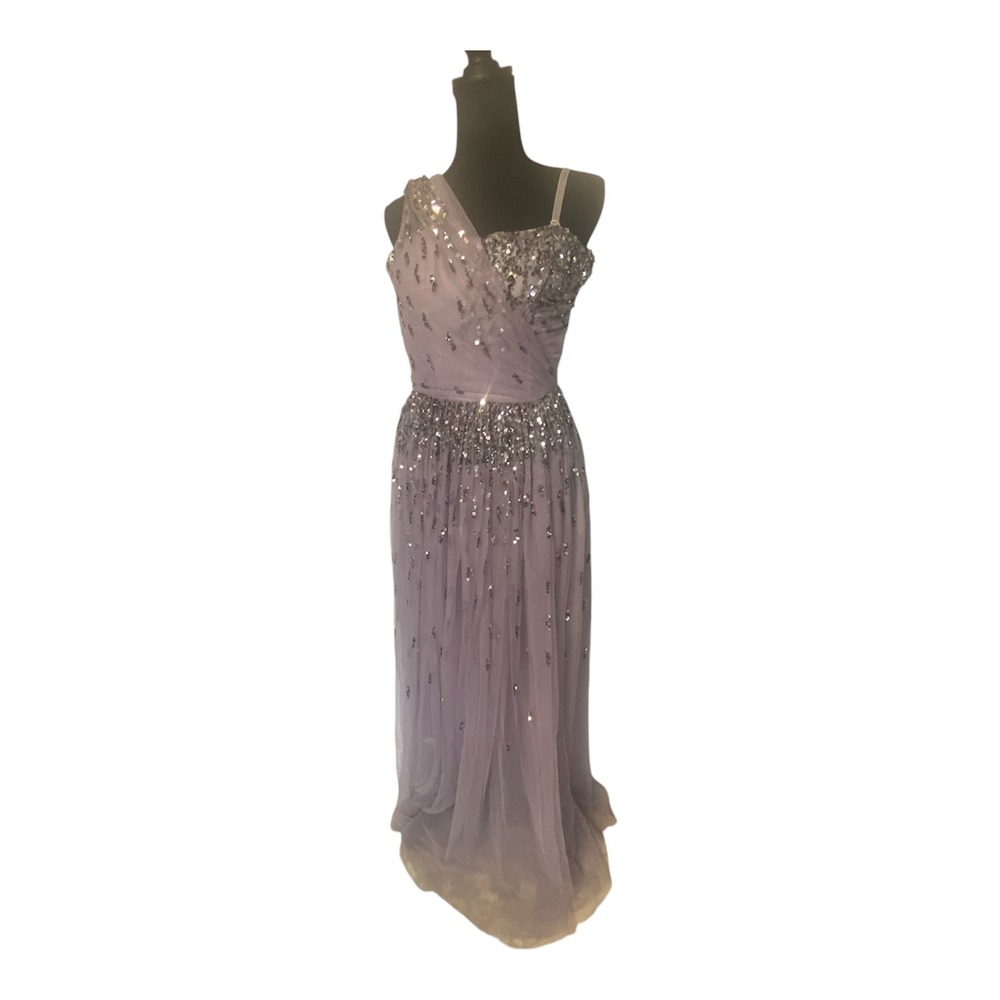 Serenata Abito Grey Tulle Sequin One Shoulder Formal Gown 44 1V10AB Y6AS
